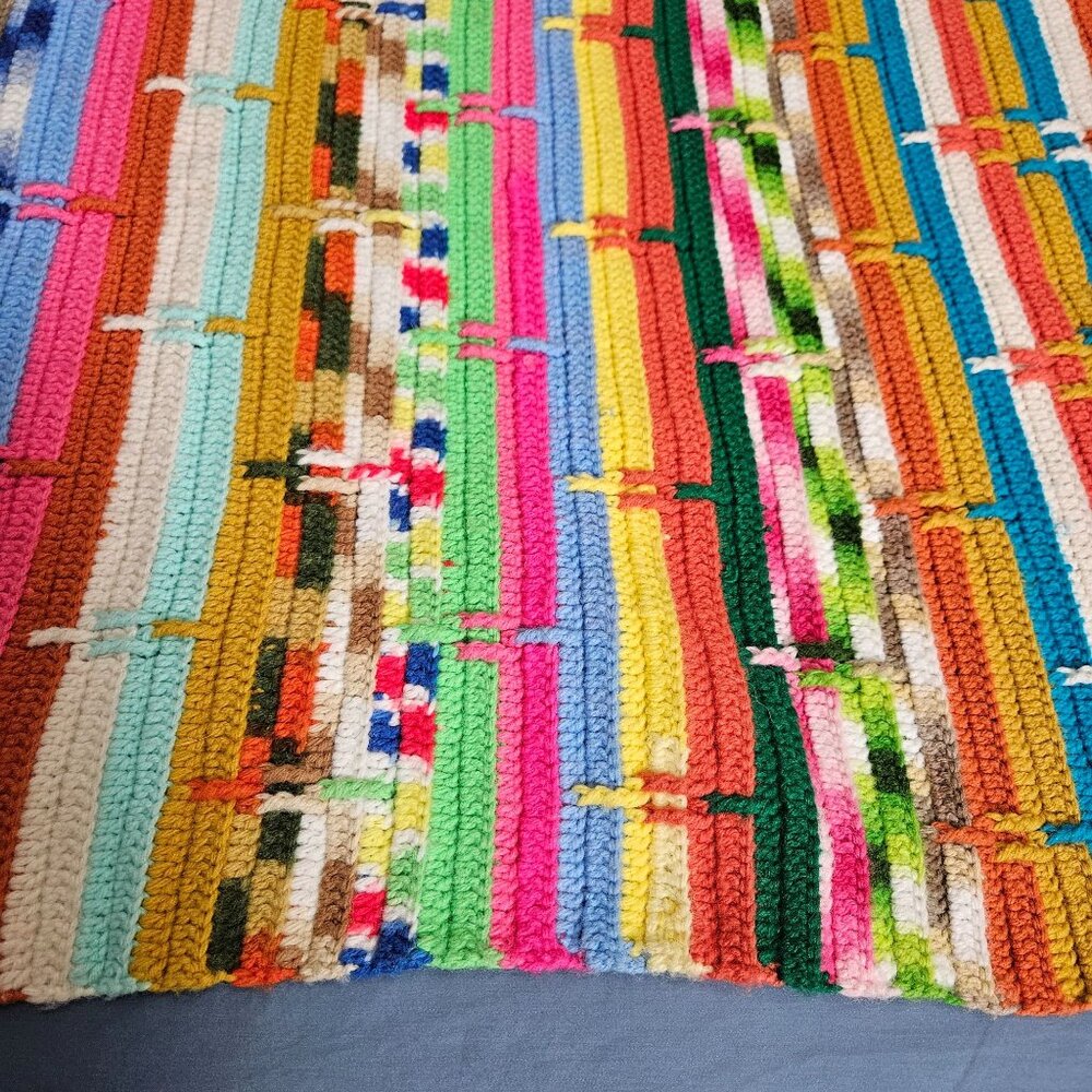 Crocheted Afghan Blanket Throw Lap Homemade Colorful Stripe Ethnic MCM 48x58" - Picture 8 of 9